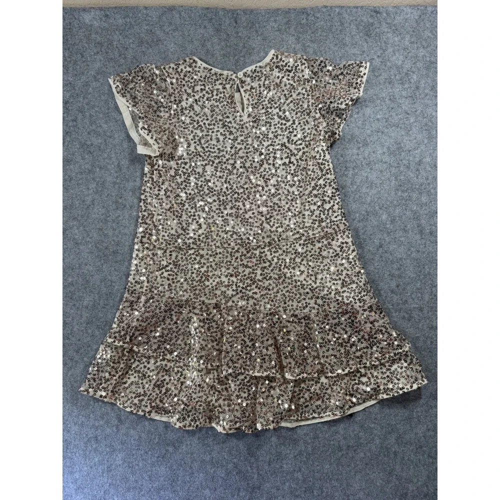 Cat & Jack Sequin Tiered Dress Large 10/12 Rose Gold Sparkly Ruffle Sleeve